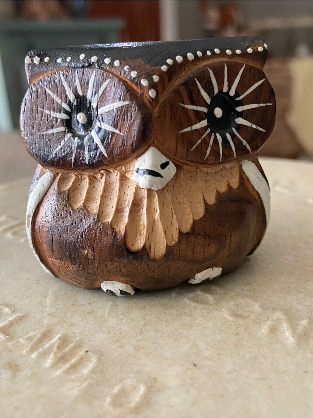 Hand carved light weight wood owl figurine. Hand painted wood sculpture. Rustic